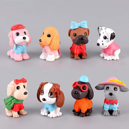Delightful 8 Pcs Dog Figurine Set