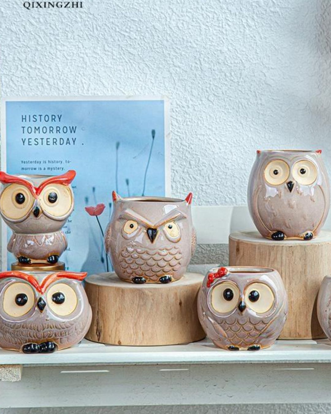 SET OF 6 - Cute Ceramic Owl Mini Figurines