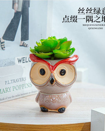 SET OF 6 - Cute Ceramic Owl Mini Figurines