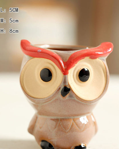 SET OF 6 - Cute Ceramic Owl Mini Figurines