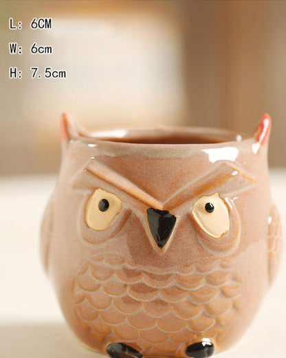 SET OF 6 - Cute Ceramic Owl Mini Figurines